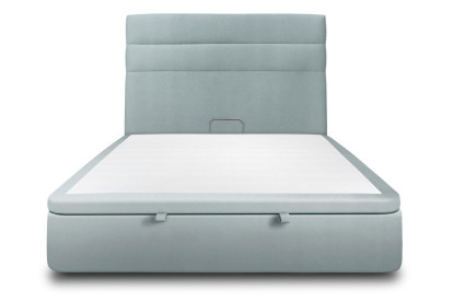 Lit coffre 180x200 cm avec Tête de lit à lignes - Tissu Velours Gris Bleuté