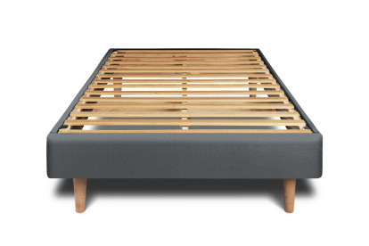 Lit 90x200 cm - Sommier à lattes H29 cm + tête de lit capitonnée - Tissu Velours Gris Anthracite