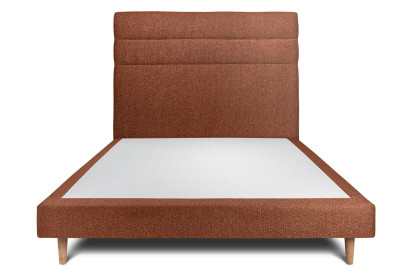 Lit 135x190 cm - Sommier tapissier H29 cm + tête de lit à lignes - Tissu Bouclette Terracotta