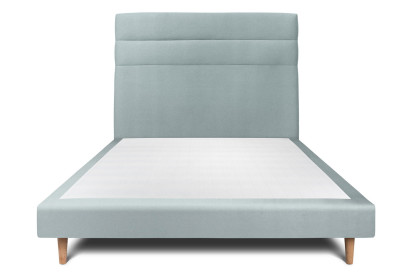 Lit 135x190 cm - Sommier tapissier H29 cm + tête de lit à lignes - Tissu Velours Gris Bleuté