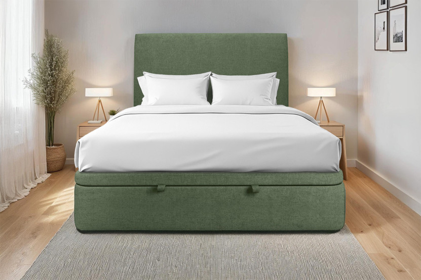 Sommier Coffre 160x200 cm - Toile Nattée - Vert Kaki