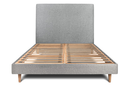 Lit 140x200 cm - Sommier à lattes H29 cm + tête de lit tapissée - Tissu Bouclette Gris