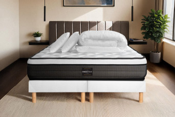 Pack lit complet 180x200 cm - Matelas + 2 Sommiers Blancs + 2 oreillers + Couette - Suite
