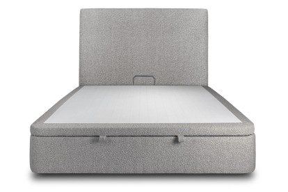 Lit coffre 200x200 cm avec Tête de lit tapissée - Tissu Bouclette Gris
