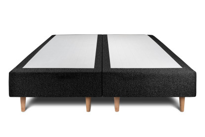 Lit 2x 80x200 cm - Sommier tapissier H35 cm + tête de lit capitonnée - Tissu Bouclette Noir
