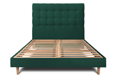 Lit 135x190 cm - Sommier à lattes H29 cm + tête de lit capitonnée - Tissu Velours Vert