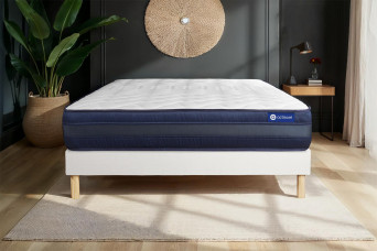Ensemble Matelas Sommier 140x200 cm - Sommier Blanc (en kit) - Actimemo Tech
