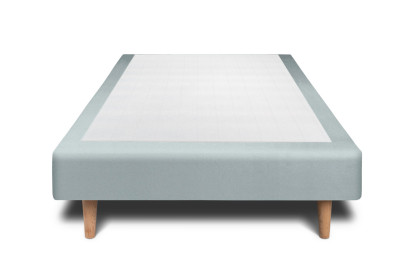 Lit 90x200 cm - Sommier tapissier H29 cm + tête de lit tapissée - Tissu Velours Gris Bleuté
