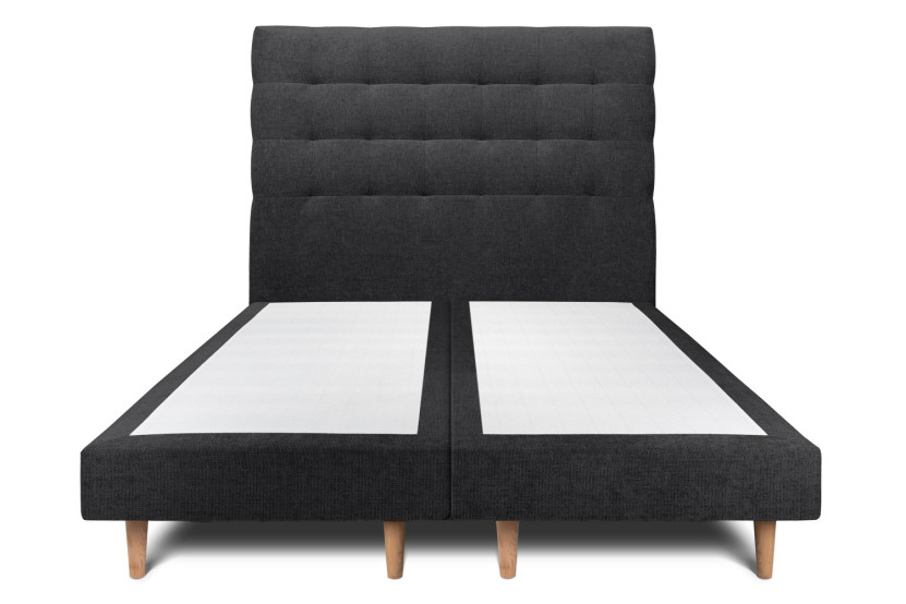 Lit 2x80x200 cm avec Tête de lit capitonnée - Tissu Toile natté