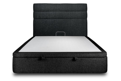Lit coffre 200x200 cm avec Tête de lit à lignes - Tissu Bouclette Noir