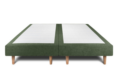 Lit 2x 80x200 cm - Sommier tapissier H29 cm + tête de lit capitonnée - Tissu Toile natté Vert Kaki