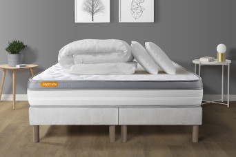 Pack lit complet 180x200 cm - Matelas + 2 Sommiers Blancs + 2 oreillers + Couette - Memo Zen Pack lit complet 180x200 cm - Matelas + 2 Sommiers Blancs + 2 oreillers + Couette - Memo Zen