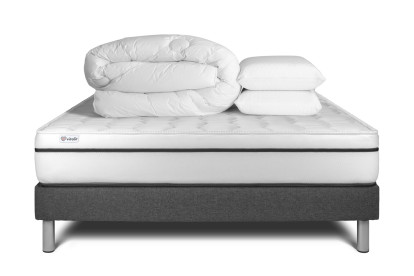 Pack lit complet 180x200 cm - Matelas + Sommier Gris (en kit) + 2 oreillers + Couette - Vital Spa