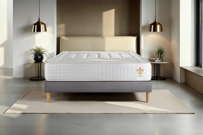 Ensemble Matelas Sommier 140x190 cm - Sommier Gris (déjà monté) - Vingt-Quatre