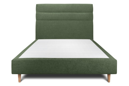 Lit 135x190 cm - Sommier tapissier H35 cm + tête de lit à lignes - Tissu Toile natté Vert Kaki