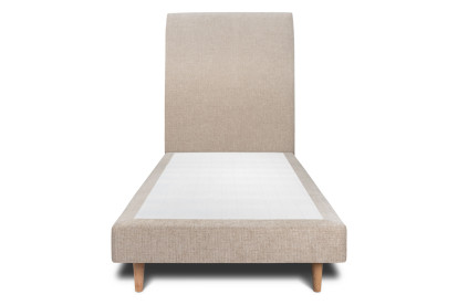 Lit 90x200 cm - Sommier tapissier H29 cm + tête de lit tapissée - Tissu Toile natté Beige Brun