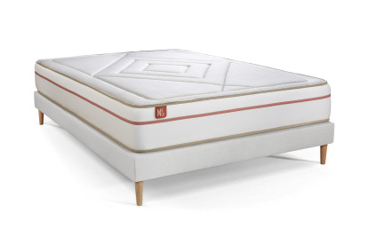 Pack lit complet 140x190 cm - Matelas + Sommier Blanc (en kit) + 2 oreillers + Couette - Le Paisible
