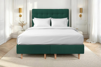 Lit 2x 80x200 cm - Sommier tapissier H35 cm + tête de lit capitonnée - Tissu Velours Vert