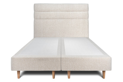 Lit 2x 90x200 cm - Sommier tapissier H35 cm + tête de lit à lignes - Tissu Bouclette Beige Clair