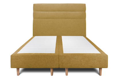 Lit 2x 80x200 cm - Sommier tapissier H35 cm + tête de lit à lignes - Tissu Toile natté Jaune