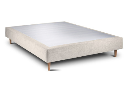 Lit 135x190 cm - Sommier tapissier H35 cm + tête de lit à lignes - Tissu Toile natté Beige Clair