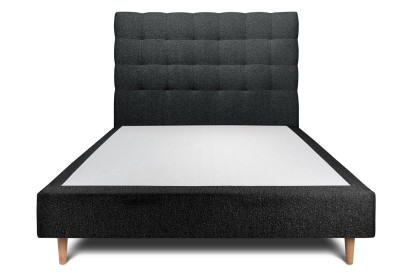Lit 135x190 cm - Sommier tapissier H35 cm + tête de lit capitonnée - Tissu Bouclette Noir