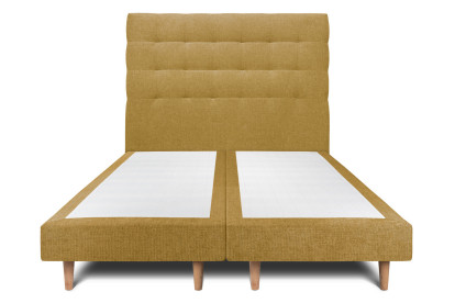 Lit 2x 100x200 cm - Sommier tapissier H29 cm + tête de lit capitonnée - Tissu Toile natté Jaune