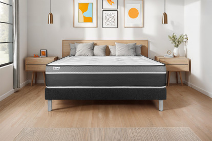 Ensemble Matelas Sommier 160x200 cm - Sommier Noir (en kit) - Vital Care