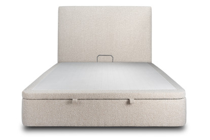 Lit coffre 140x190 cm avec Tête de lit tapissée - Tissu Bouclette Beige Clair