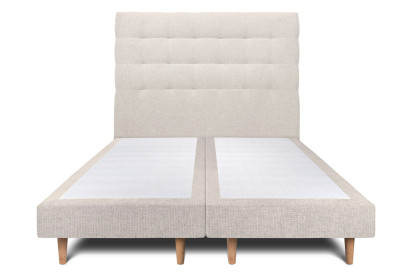 Lit 2x 90x200 cm - Sommier tapissier H29 cm + tête de lit capitonnée - Tissu Toile natté Beige Clair