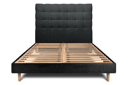 Lit 160x200 cm - Sommier à lattes H29 cm + tête de lit capitonnée - Tissu Bouclette Noir