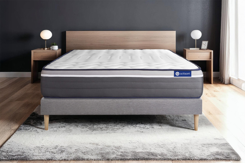 Ensemble Matelas Sommier 120x190 cm - Sommier Gris (en kit) - Actiflex Plus