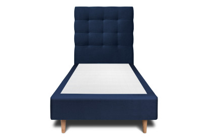 Lit 90x200 cm - Sommier tapissier H35 cm + tête de lit capitonnée - Tissu Velours Bleu Océan