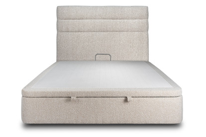 Lit coffre 180x200 cm avec Tête de lit à lignes - Tissu Bouclette Beige Clair