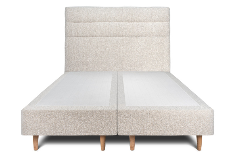 Lit 2x100x200 cm avec Tête de lit à lignes - Tissu Bouclette
