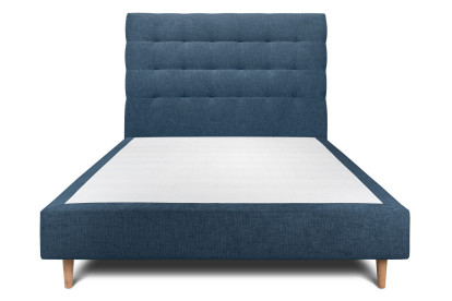 Lit 135x190 cm - Sommier tapissier H35 cm + tête de lit capitonnée - Tissu Toile natté Bleu Océan
