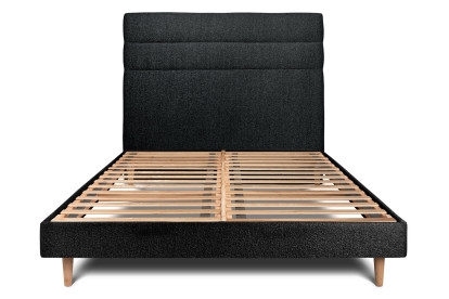 Lit 140x190 cm - Sommier à lattes H29 cm + tête de lit à lignes - Tissu Bouclette Noir