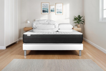 Pack lit complet 160x200 cm - Matelas + Sommier Blanc (en kit) + 2 oreillers + Couette - Vitalspring