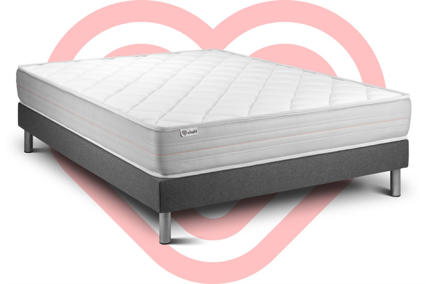 Ensemble Matelas Sommier 140x190 cm - Sommier Gris (en kit) - Vitalmemo