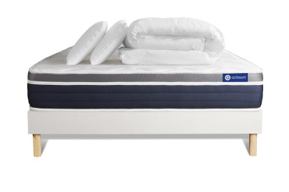 Pack lit complet 140x200 cm - Matelas + Sommier Blanc (en kit) + 2 oreillers + Couette - Actiflex Confort