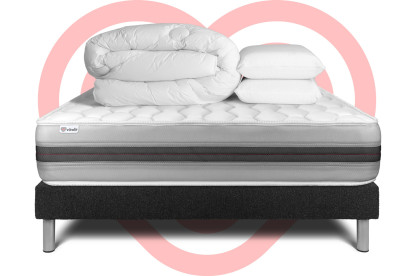 Pack lit complet 140x190 cm - Matelas + Sommier Noir (en kit) + 2 oreillers + Couette - Vitalspring Recover