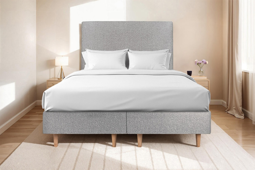 Lit 2x80x200 cm avec Tête de lit tapissée - Tissu Bouclette