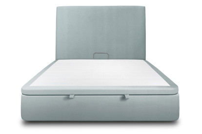 Lit coffre 180x200 cm avec Tête de lit tapissée - Tissu Velours Gris Bleuté
