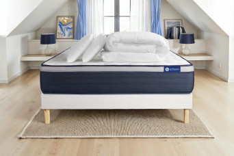 Pack lit complet 180x200 cm - Matelas + Sommier Blanc (en kit) + 2 oreillers + Couette - Actilatex Max