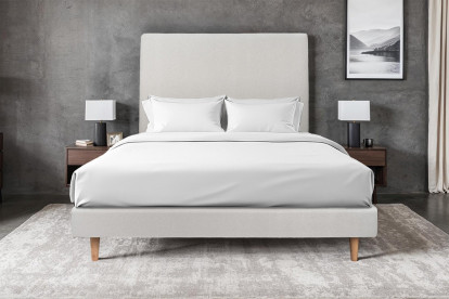 Lit 140x190 cm - Sommier tapissier H29 cm + tête de lit tapissée - Tissu Velours Gris Clair