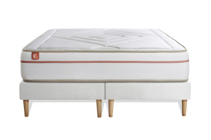 Pack lit complet 200x200 cm - Matelas + 2 Sommiers Blancs + 2 oreillers + Couette - Le Paisible