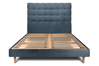 Lit 180x200 cm - Sommier à lattes H29 cm + tête de lit capitonnée - Tissu Bouclette Bleu