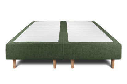 Lit 2x 80x200 cm - Sommier tapissier H35 cm + tête de lit capitonnée - Tissu Toile natté Vert Kaki