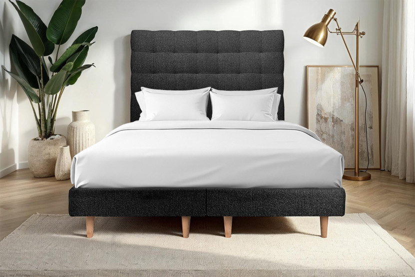 Lit 2x90x200 cm avec Tête de lit capitonnée - Tissu Bouclette