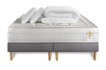 Pack lit complet 180x200 cm - Matelas + 2 Sommiers Gris + 2 oreillers + Couette - Vingt-Huit Pack lit complet 180x200 cm - Matelas + 2 Sommiers Gris + 2 oreillers + Couette - Vingt-Huit